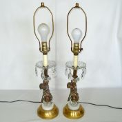 Pair Hollywood Regency Cherub Prisms Table Lamps