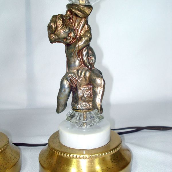 Pair Hollywood Regency Cherub Prisms Table Lamps #4