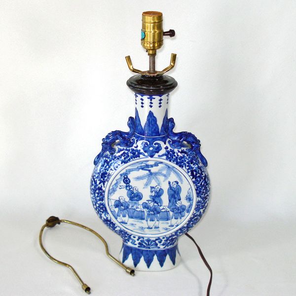Norman Perry Blue White Chinoiserie Bottle Table Lamp Needs Base #2