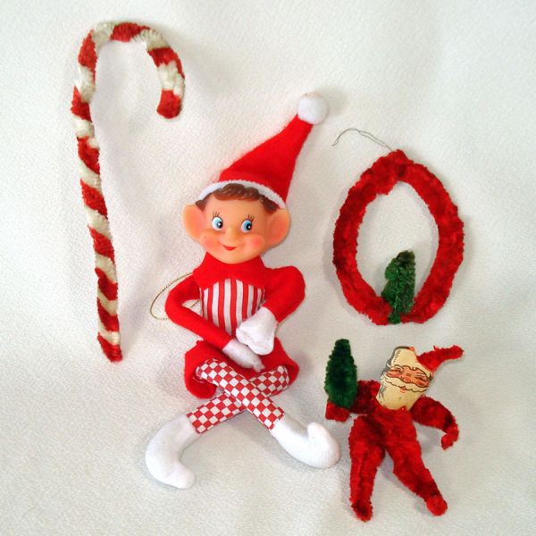 Chenille Christmas Ornaments With Pixie Elf, Santa #1