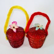 2 Germany Wire Wrap Flower Basket Christmas Ornaments