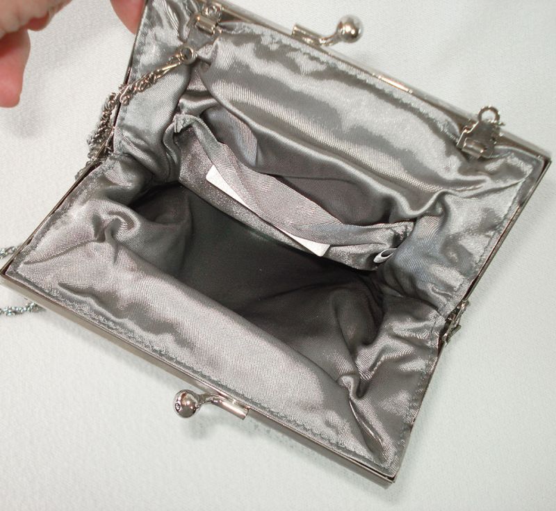 Vintage La Regale Silver Scallop Beaded Clamshell Clutch 