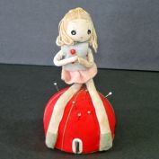 Mid Century Cloth Doll Pin Cushion With Tape Measure Clearance