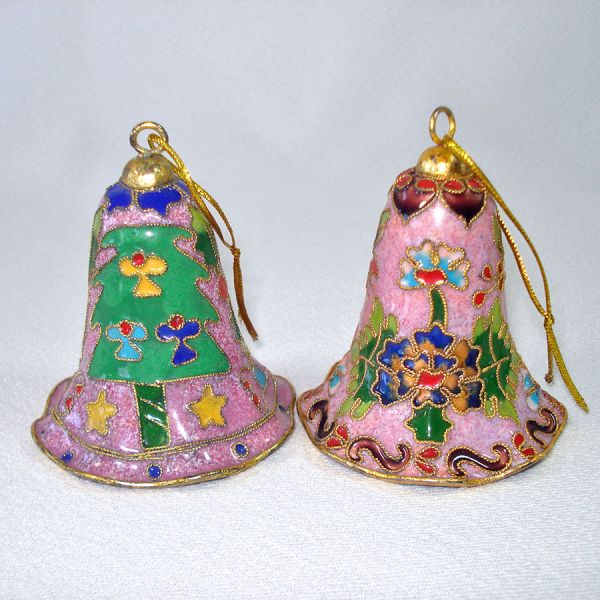 Boxed Pair Cloisonne Bells Christmas Ornaments #2