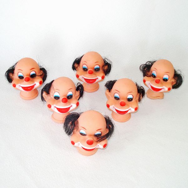 Vinyl Clown Doll Heads With Hair for Crafts, Soft Sculpture Lot of 6