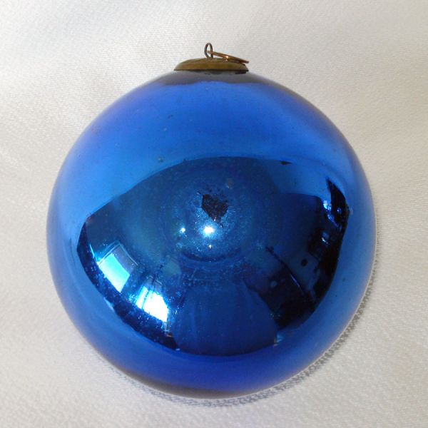 Antique Large Cobalt Blue German Glass Kugel Christmas Ornament #2