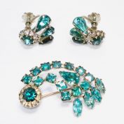 Turquoise Rhinestone Comet Shooting Star Brooch Earrings Set Clearance