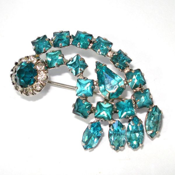 Turquoise Rhinestone Comet Shooting Star Brooch Earrings Set Clearance #2