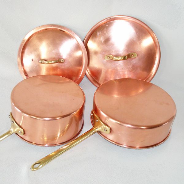 Copper Cookware Pair Covered Saucepans #2