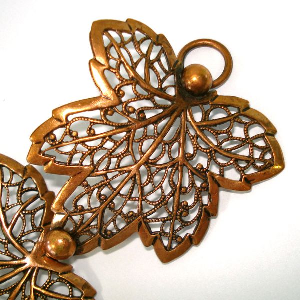 Lacy Copper Leaves Necklace Bracelet Earrings Parure #2