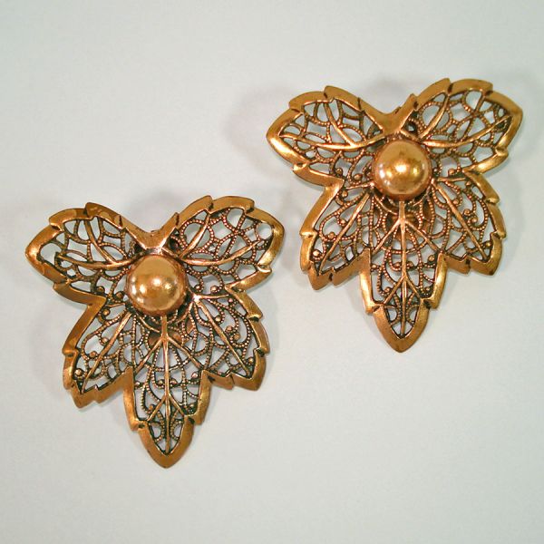 Lacy Copper Leaves Necklace Bracelet Earrings Parure #3