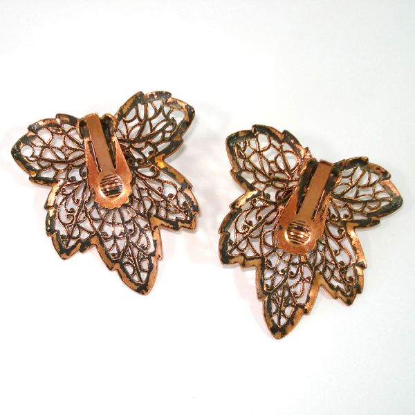 Lacy Copper Leaves Necklace Bracelet Earrings Parure #4