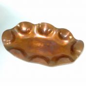 Biomorphic Scalloped Copper Bubble Rim Dish With Ball Feet