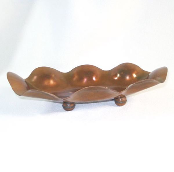 Biomorphic Scalloped Copper Bubble Rim Dish With Ball Feet #2