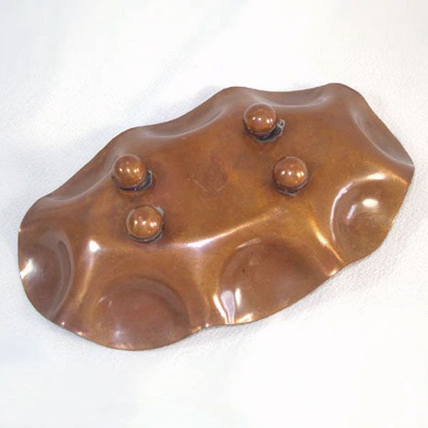 Biomorphic Scalloped Copper Bubble Rim Dish With Ball Feet Clearance #3