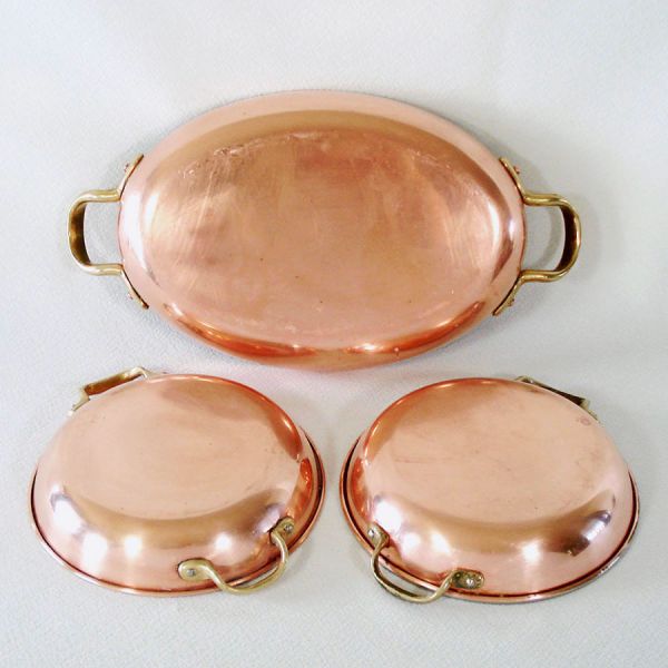 Copper Au Gratin Cookware Pans Set of 3