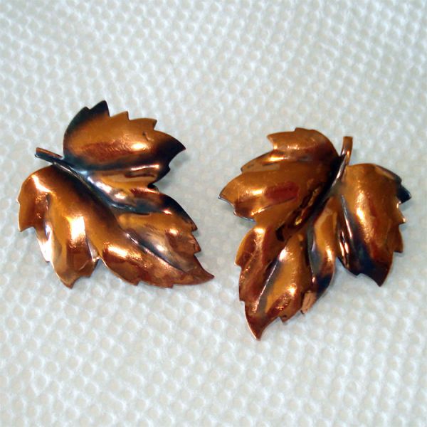 Copper Maple Leaf Clip Earrings