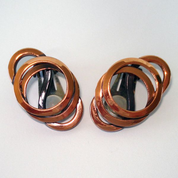 Layered Rings Modernist Copper Clip Earrings #2