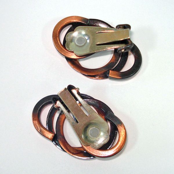 Layered Rings Modernist Copper Clip Earrings #3