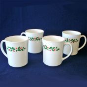 Corelle Corning 4 Winter Holly Christmas Coffee Mugs Clearance