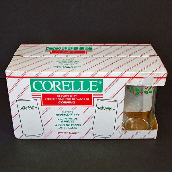 Box 8 Corelle Winter Holly Glass Tumblers Christmas