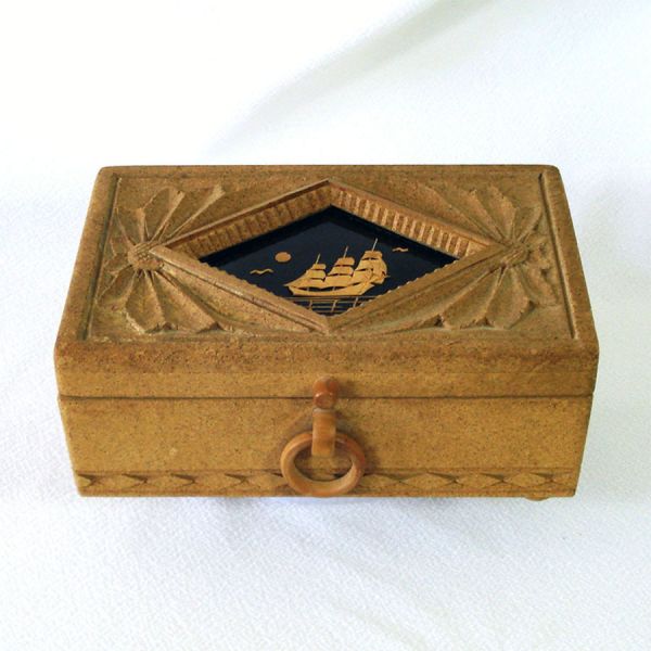 Carved Cork Jewelry or Keepsake Box Landscape Scenes #2