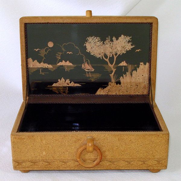 Carved Cork Jewelry or Keepsake Box Landscape Scenes #3