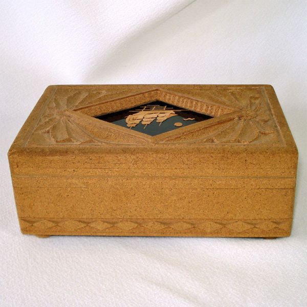 Carved Cork Jewelry or Keepsake Box Landscape Scenes #5