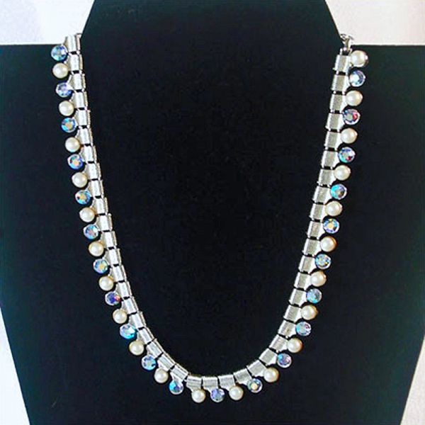 Coro Aurora Borealis Rhinestone and Faux Pearl Necklace Clearance
