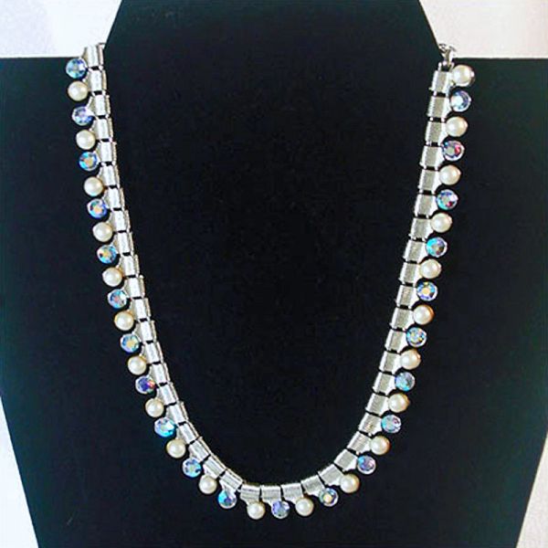 Coro Aurora Borealis Rhinestone and Faux Pearl Necklace