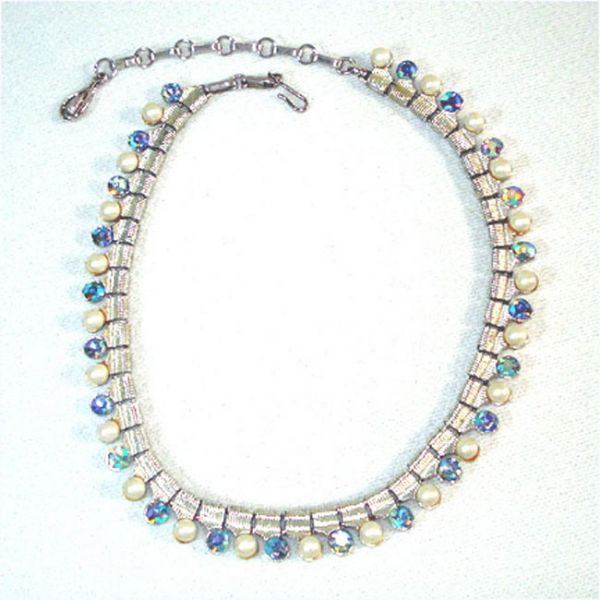 Coro Aurora Borealis Rhinestone and Faux Pearl Necklace #2