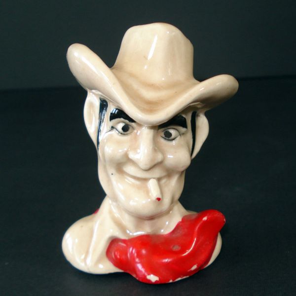 Smoking Cowboy 1950s Ceramic Single Salt Shaker