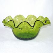 Olive Green Crackle Glass Ruffled Bowl Clearance