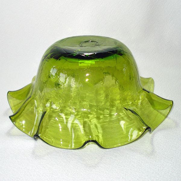 Olive Green Crackle Glass Ruffled Bowl Clearance #4