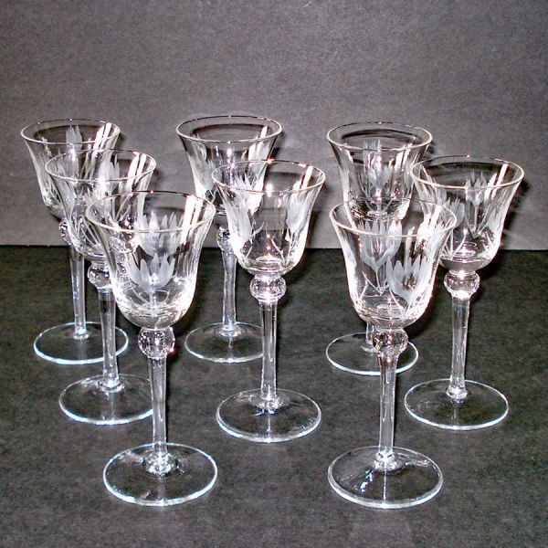 Crocus Etch Liquor Cordial Goblets Set of 8