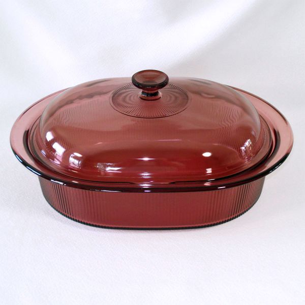 Corning Pyrex Visions Cranberry 4 Quart Oval Roaster