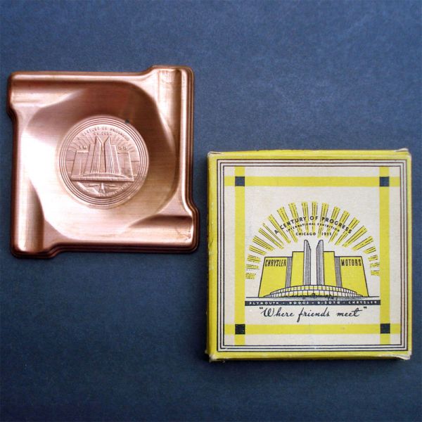 1933 Chicago Worlds Fair Copper Ashtray In Box