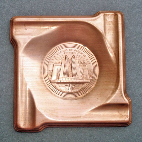 1933 Chicago Worlds Fair Copper Ashtray In Box #2