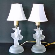 Pair 1930s Houze Satin Glass Deco Dancing Couple Boudoir Lamps