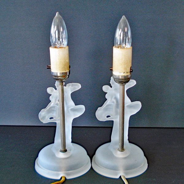 Pair 1930s Houze Satin Glass Deco Dancing Couple Boudoir Lamps #3
