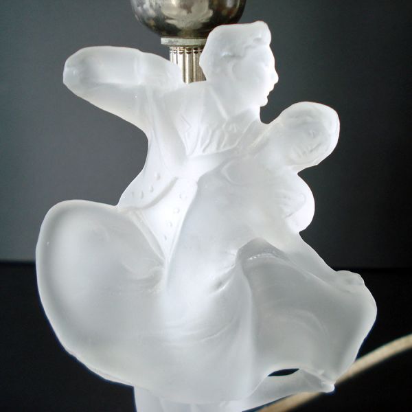 Pair 1930s Houze Satin Glass Deco Dancing Couple Boudoir Lamps #4