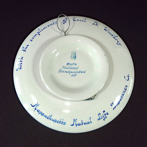 Pair 1950s Delft Birth Plates With Baby and Stork Clearance #3