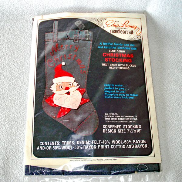 Edna Looney Denim Santa Christmas Stocking Needlework Kit Clearance