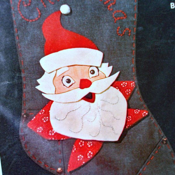 Edna Looney Denim Santa Christmas Stocking Needlework Kit Clearance #2
