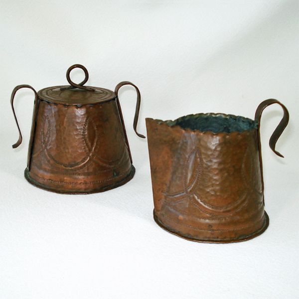 Dewson Arts Crafts Hammered Copper Creamer Sugar Set
