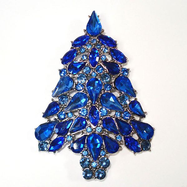 Blue Rhinestone Christmas Tree Brooch Pendant Pin Clearance