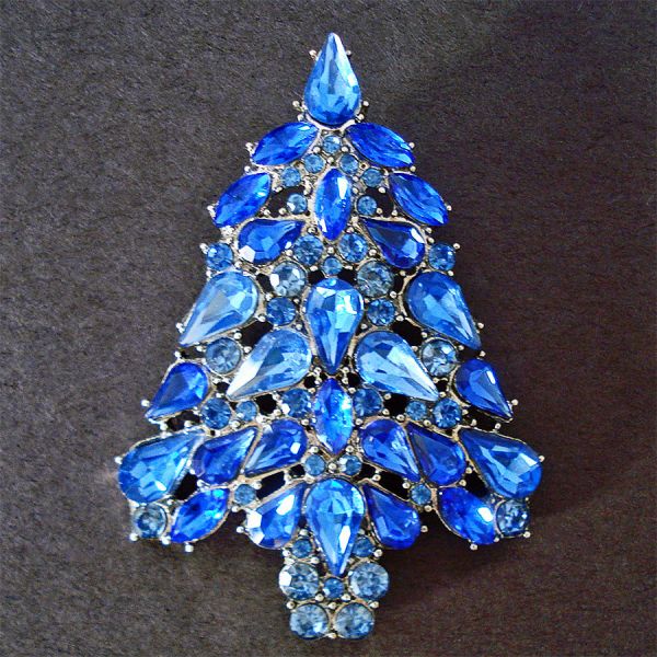 Blue Rhinestone Christmas Tree Brooch Pendant Pin Clearance #3