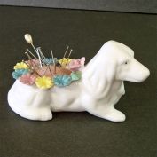 Bone China Dog Pin Cushion Applied Flowers Clearance