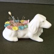 Bone China Dog Pin Cushion Applied Flowers