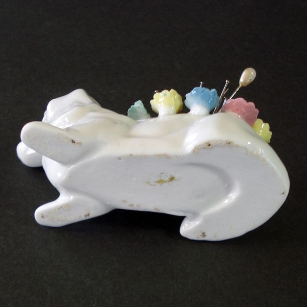 Bone China Dog Pin Cushion Applied Flowers #5